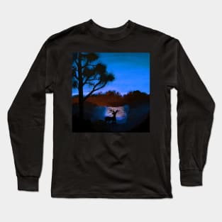 Dusk twilight deer silhouette Long Sleeve T-Shirt